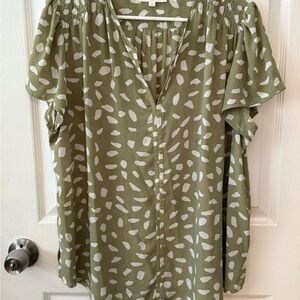 Chic Olive Patterned Blouse